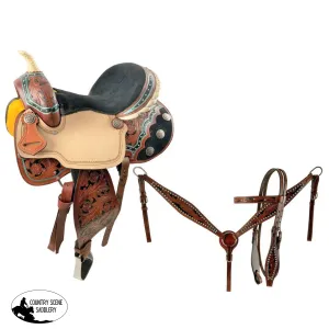 15"  Economy Barrel Saddle Set with floral tooling.