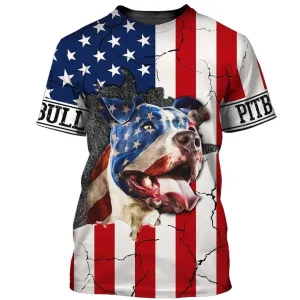 3D Dog T Shirts, Pitbull America Flag All Over Print T-Shirt, Gift For Pet Loves