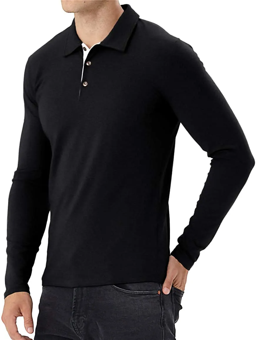 Aiyino Men's Short/Long Sleeve Polo Shirts Casual Slim Fit Basic Designed Cotton Shirts