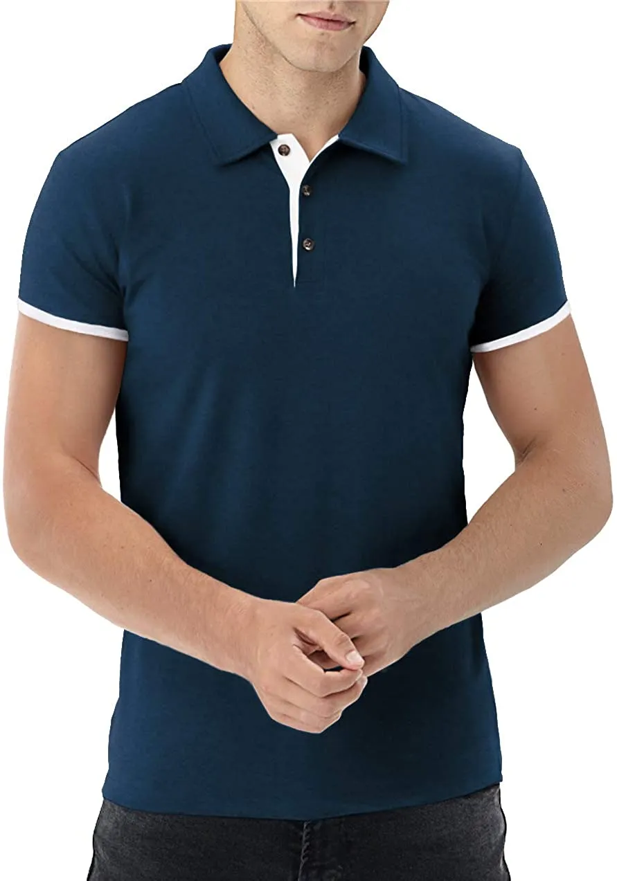 Aiyino Men's Short/Long Sleeve Polo Shirts Casual Slim Fit Basic Designed Cotton Shirts