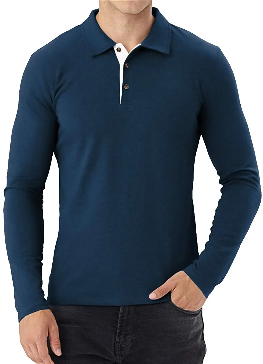 Aiyino Men's Short/Long Sleeve Polo Shirts Casual Slim Fit Basic Designed Cotton Shirts