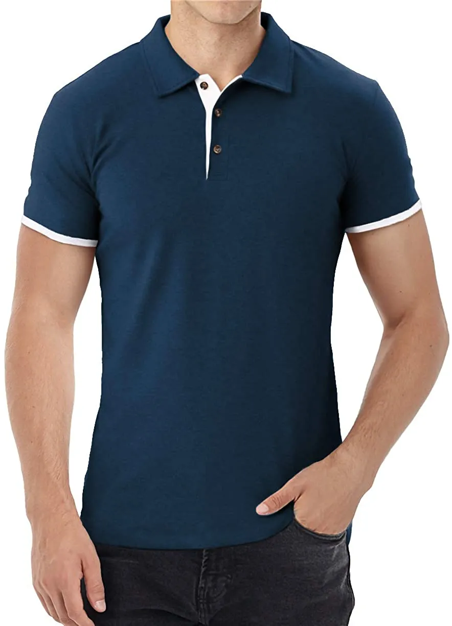 Aiyino Men's Short/Long Sleeve Polo Shirts Casual Slim Fit Basic Designed Cotton Shirts