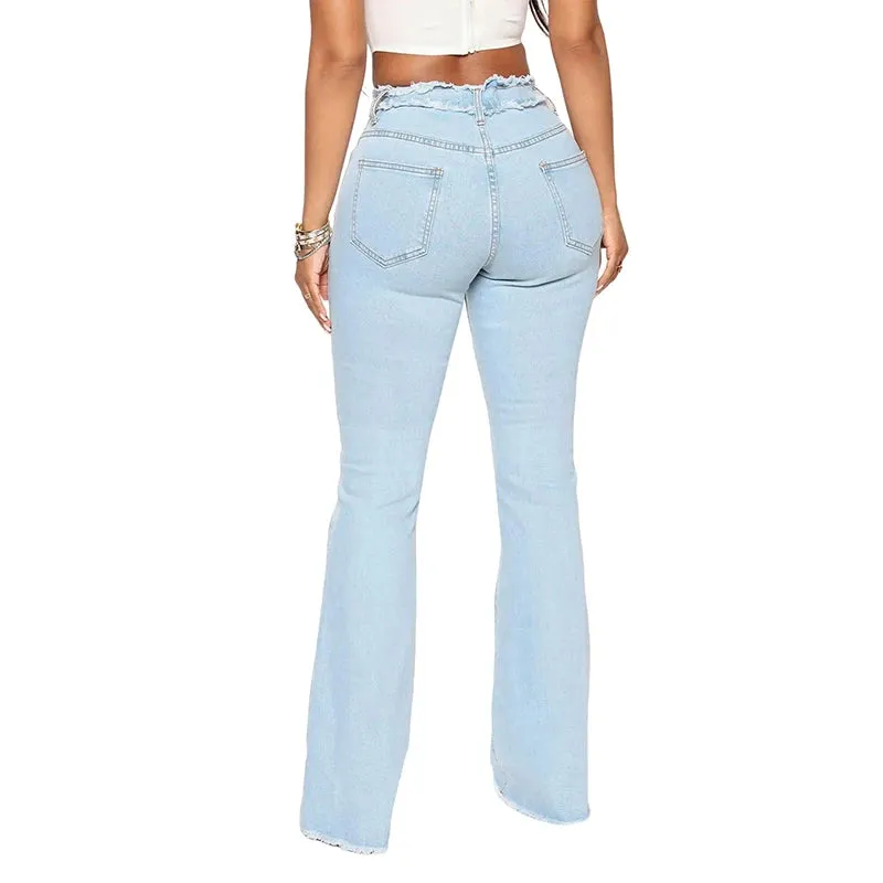 Amy Fashion - 2024 Stretch Women's Vintage Fashion High Waist Flare Women Slim Spliced Bell Bottom Streetwear Wash Denim Jean