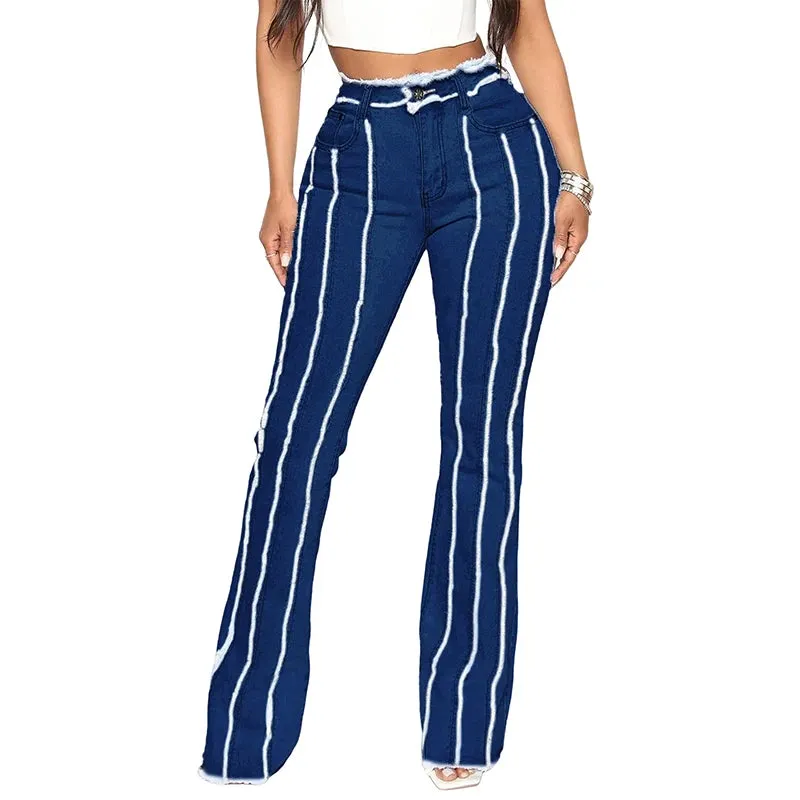 Amy Fashion - 2024 Stretch Women's Vintage Fashion High Waist Flare Women Slim Spliced Bell Bottom Streetwear Wash Denim Jean