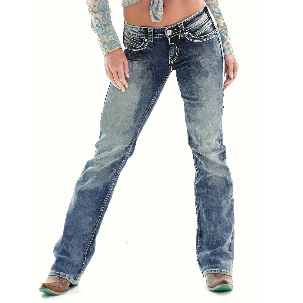 Amy Fashion - Blue Washed Casual Tight Slim Fit Mid Stretch Slant Pockets Skinny Denim Jean