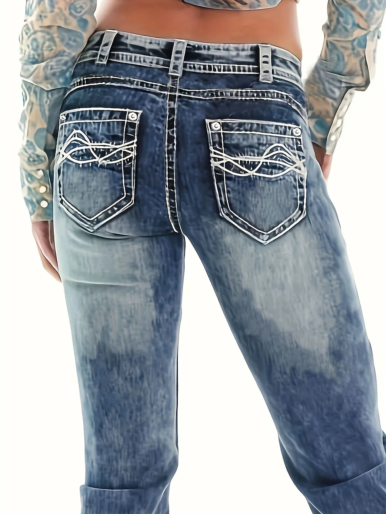 Amy Fashion - Blue Washed Casual Tight Slim Fit Mid Stretch Slant Pockets Skinny Denim Jean