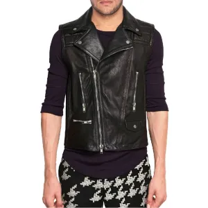 Asymmetric Zipper Mens Motorcycle Leather Vest