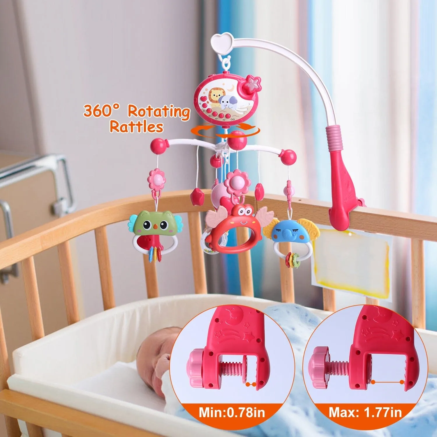 Baby Musical Crib Bed Bell Rotating Mobile Star Projection