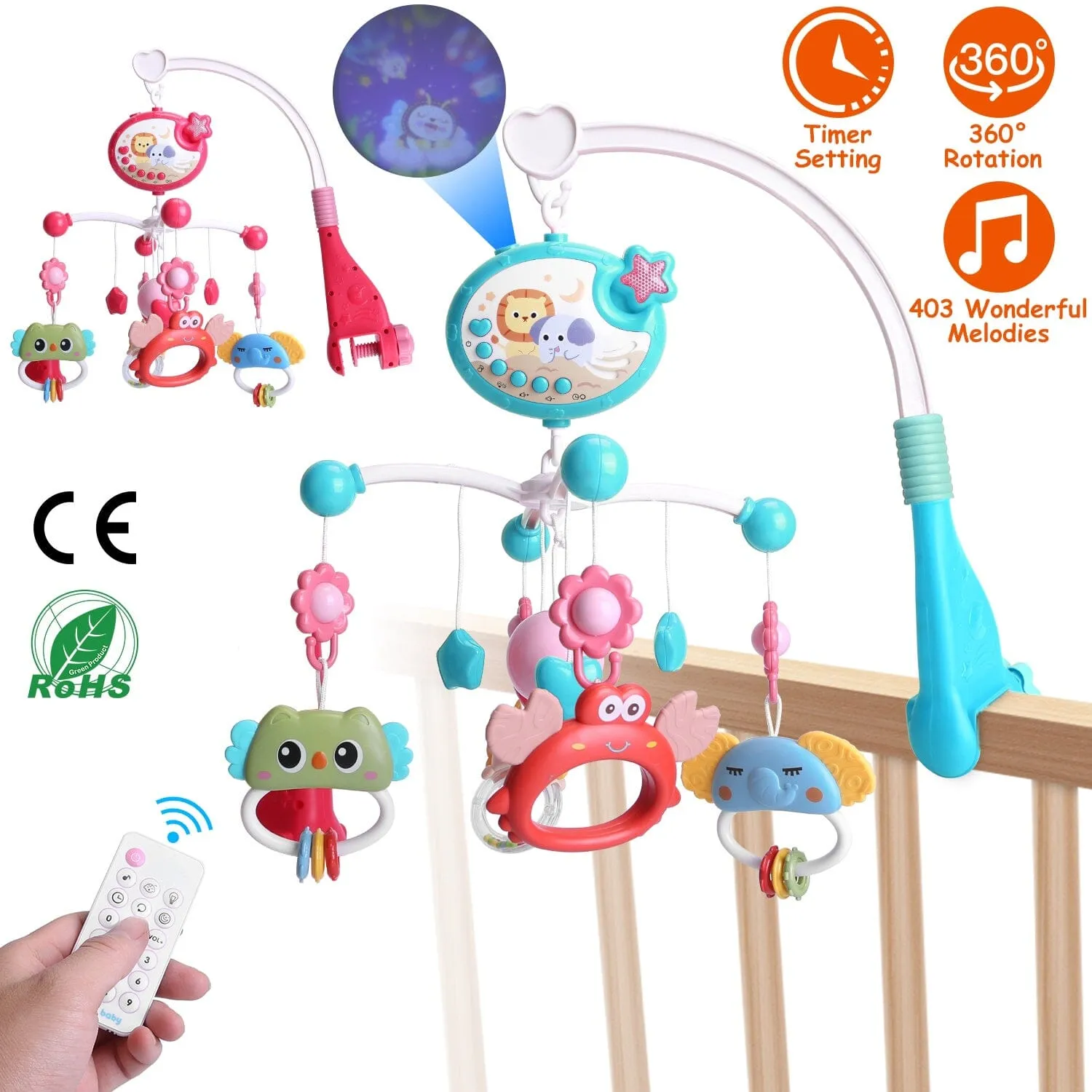 Baby Musical Crib Bed Bell Rotating Mobile Star Projection