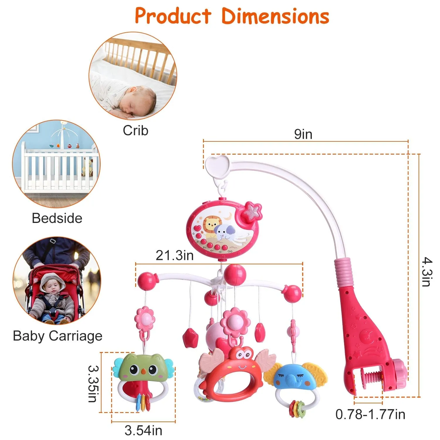 Baby Musical Crib Bed Bell Rotating Mobile Star Projection