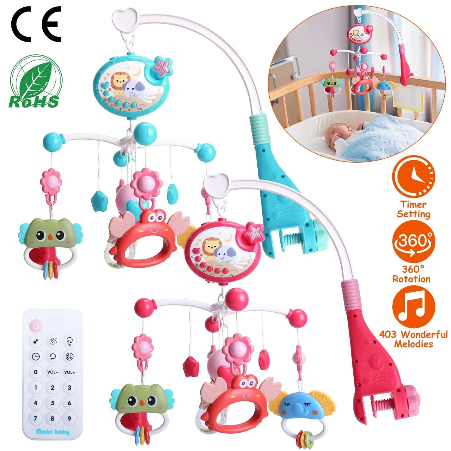 Baby Musical Crib Bed Bell Rotating Mobile Star Projection