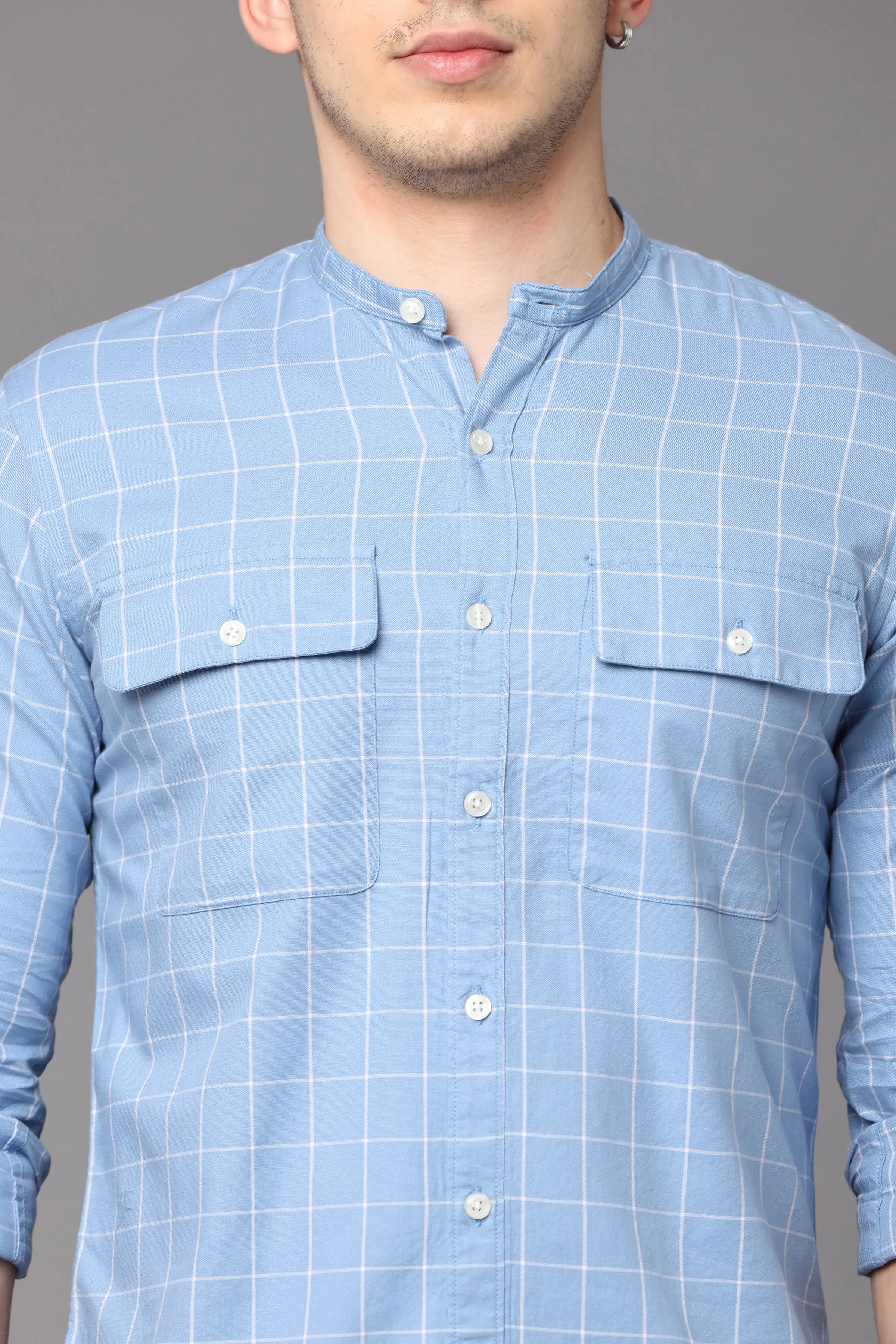 Beau Blue Check Shirt with Double Pocket