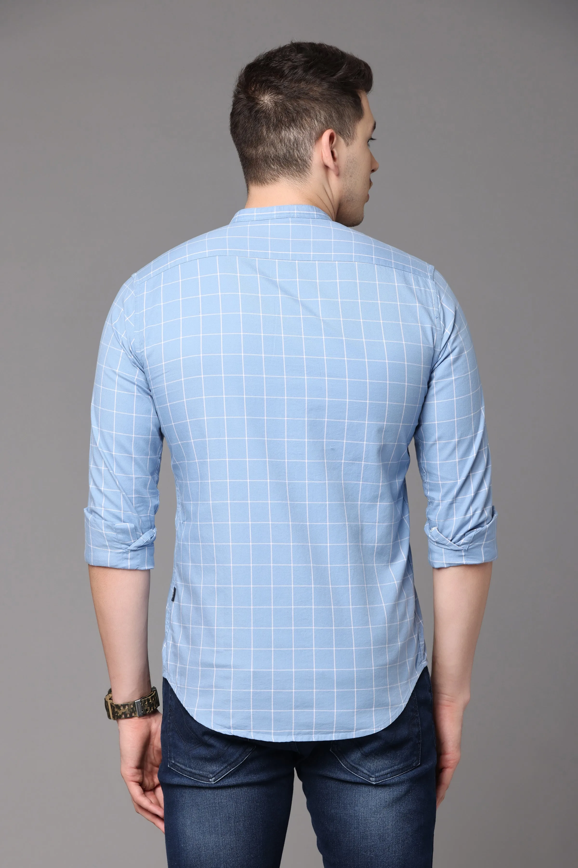 Beau Blue Check Shirt with Double Pocket