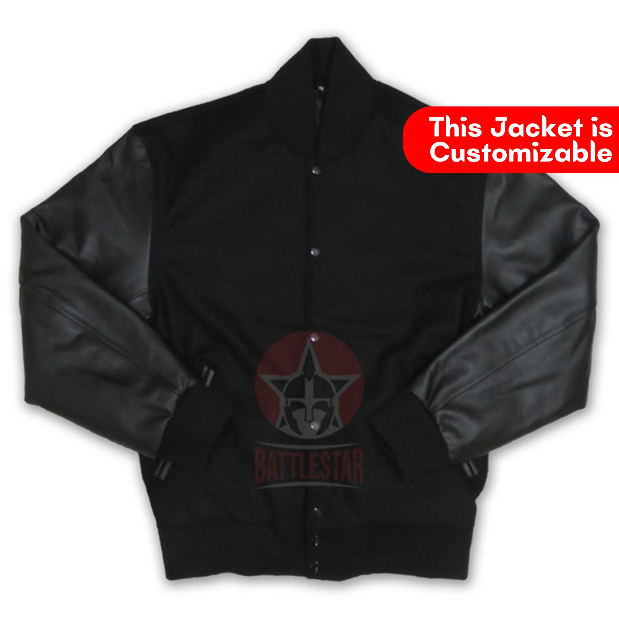 Black Wool Leather Sleeves Varsity Jacket