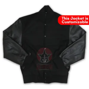 Black Wool Leather Sleeves Varsity Jacket