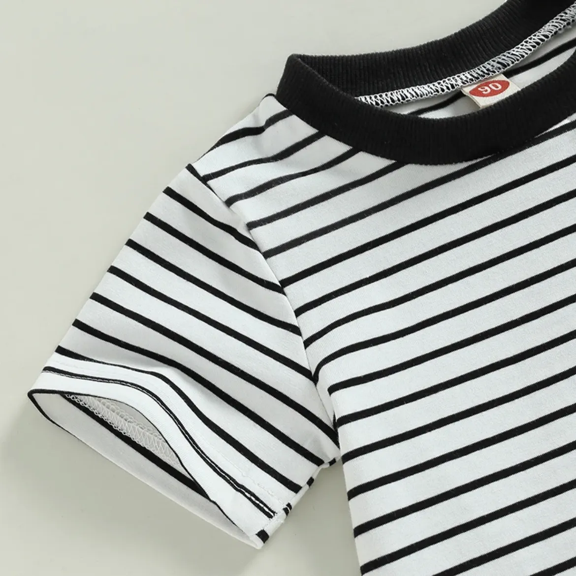 Boys 2 Piece Shorts Sets - White with Black Stripe & Rust Pocket