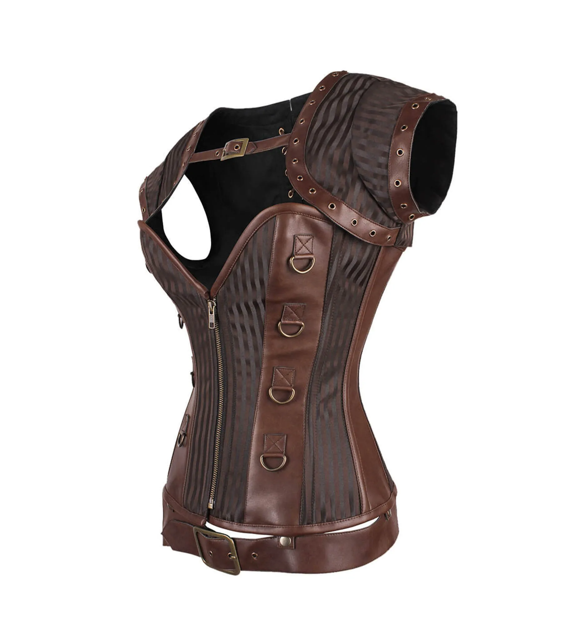 Brown Strip Brocade with Steampunk Bolero Jackets