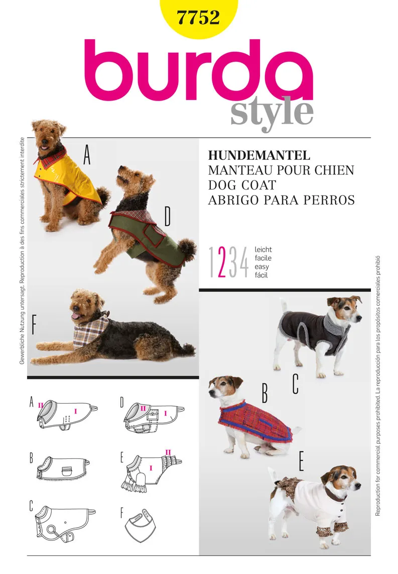 Burda 7752 Dogs Coat Pattern