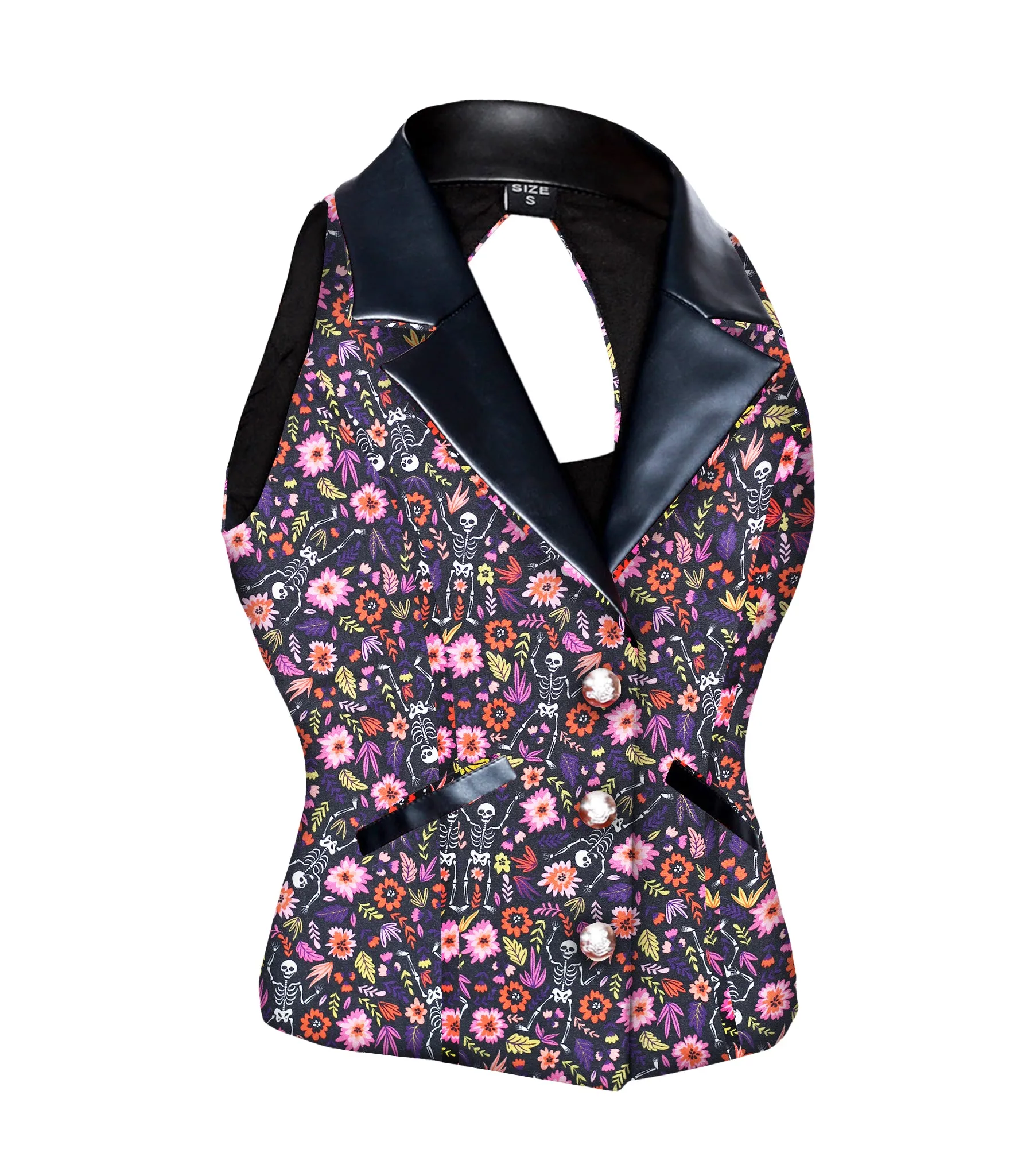 Camille Ikat Printed Fabric Notch Collar Waistcoat