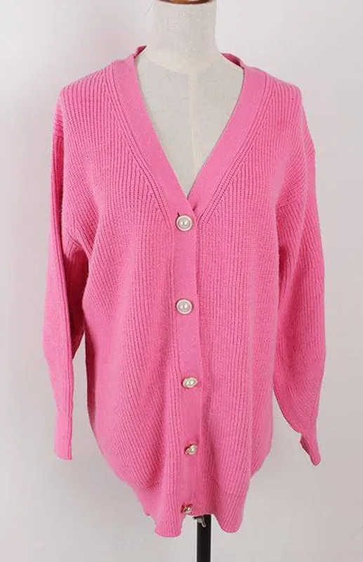 Candy Color Casual Loose Knit Button Cardigan