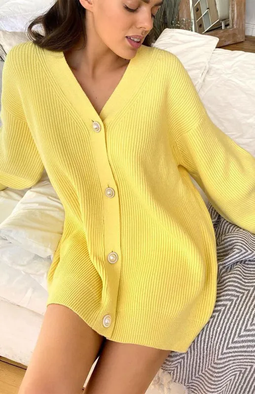 Candy Color Casual Loose Knit Button Cardigan