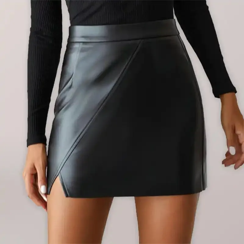 Casual High Waist Fashion Irregular PU Leather Skirt