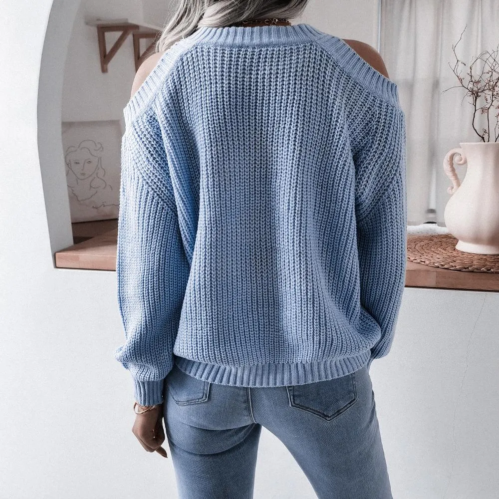 Casual off-shoulder loose knit sweater women's clothing