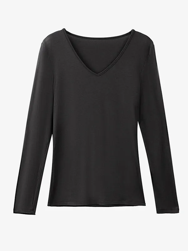 Casual Skinny Long Sleeves Solid Color V-Neck T-Shirts