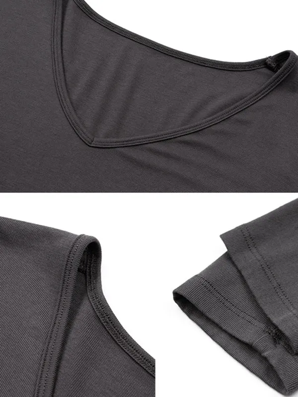 Casual Skinny Long Sleeves Solid Color V-Neck T-Shirts