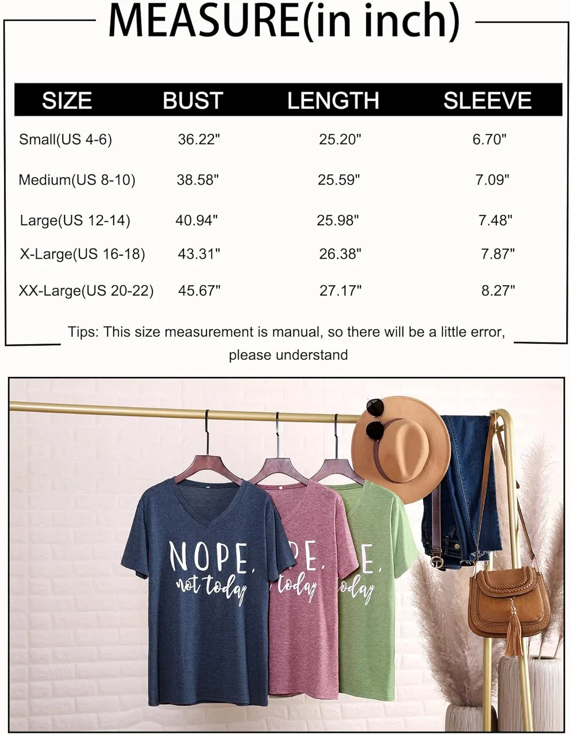 Casual V Neck Nope Letter Printed Shirts Tops Not Today T-Shirts for Women