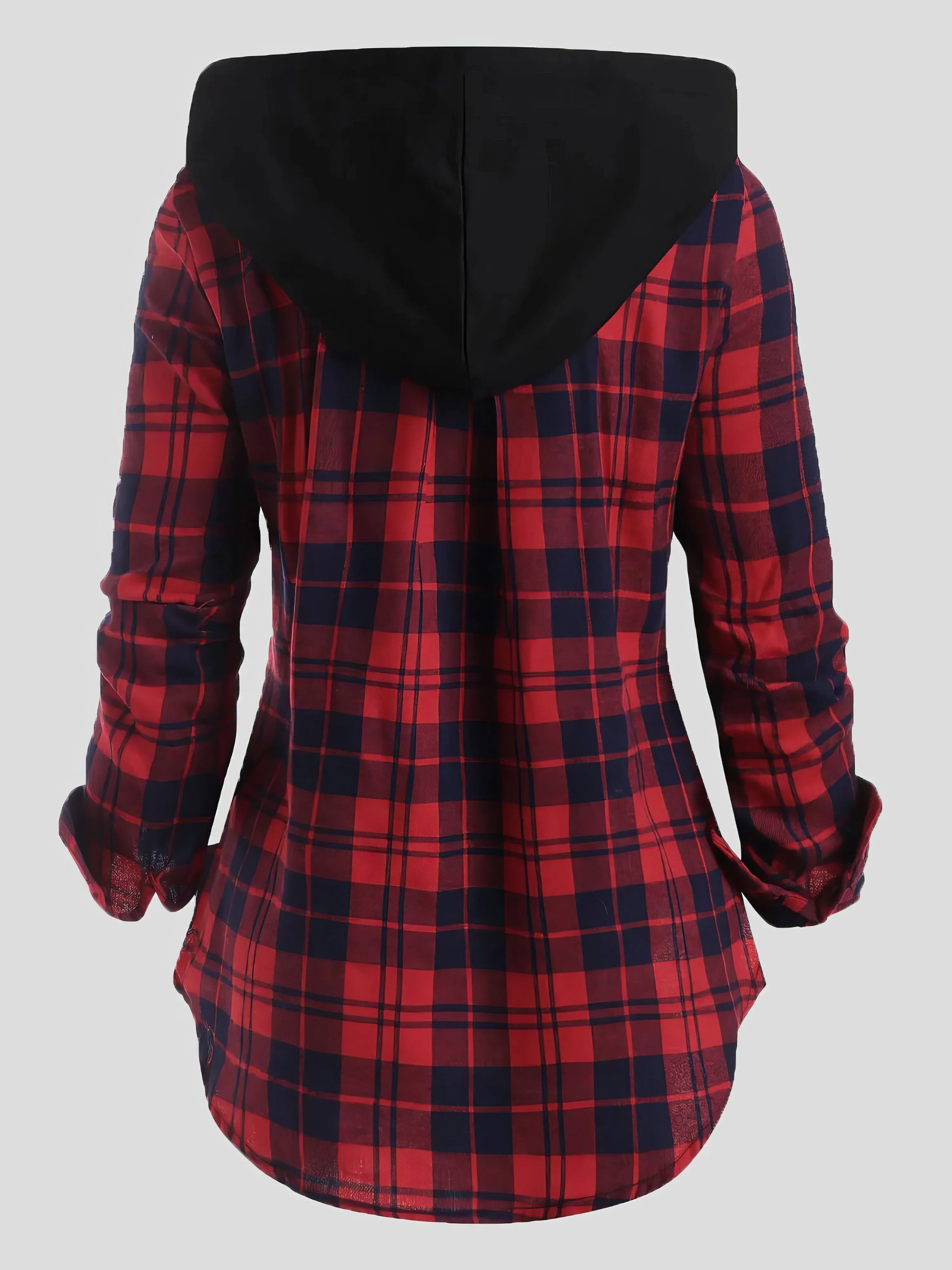 Coats Plaid Pocket Zipper Long Sleeve Hooded Coats for Women