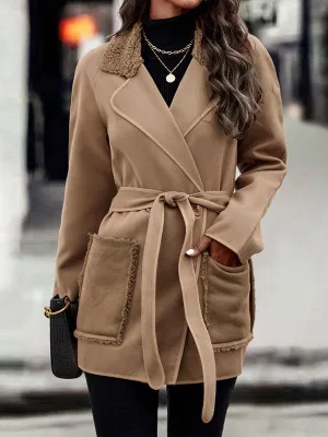 Coats Solid Woolen Lapel Coat for Women