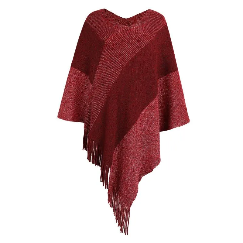 Contrasting color cloak shawl sweater coat