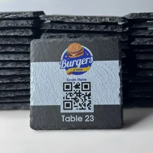 Custom Business Table Number & QR Code Slate Coasters - Bulk Order Options