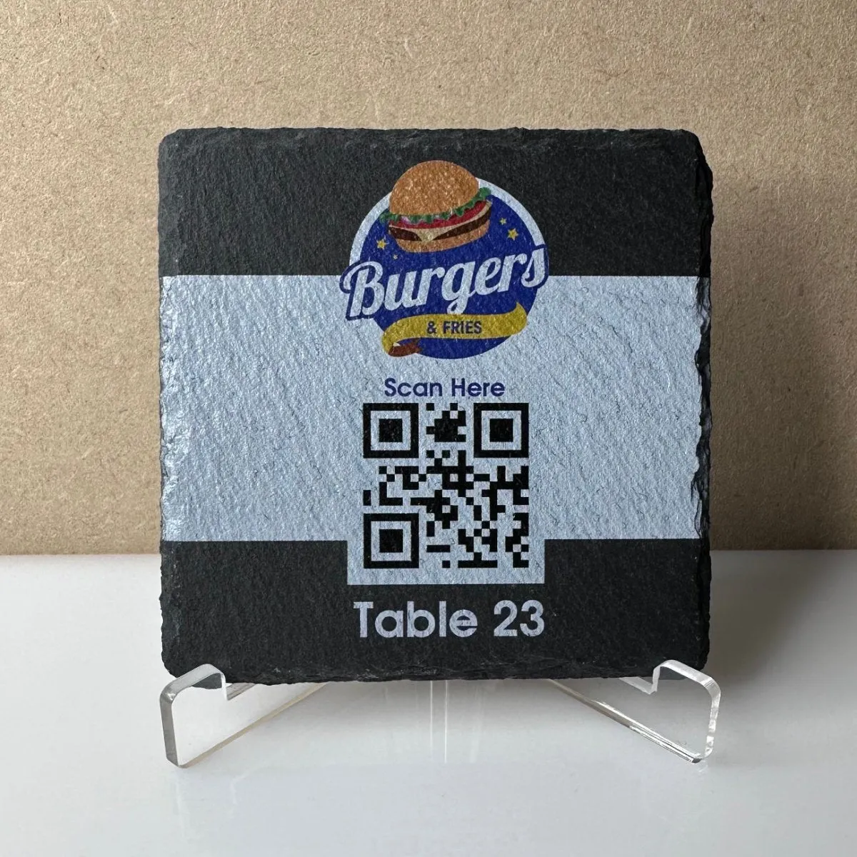 Custom Business Table Number & QR Code Slate Coasters - Bulk Order Options