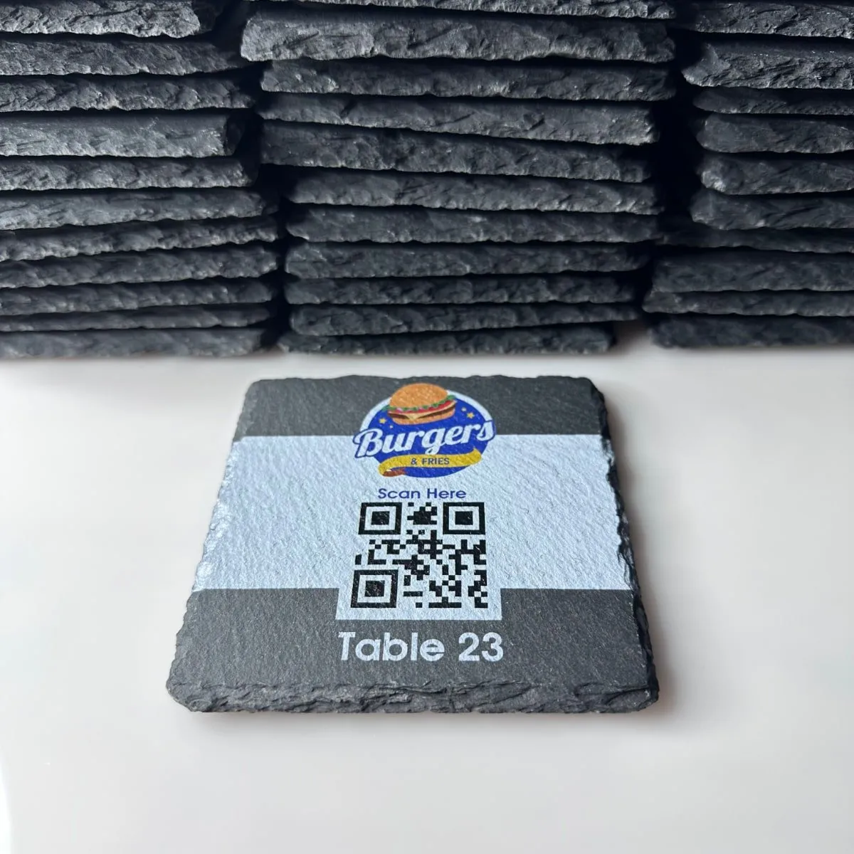 Custom Business Table Number & QR Code Slate Coasters - Bulk Order Options