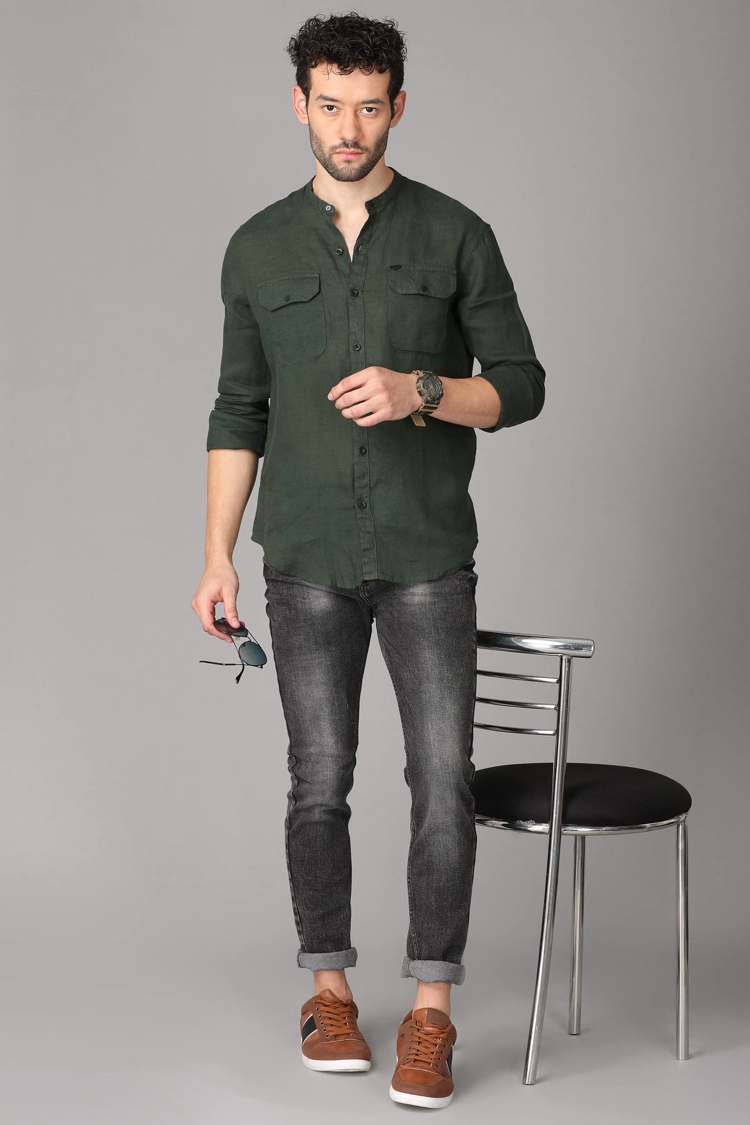 Dark Green Linen Shirt