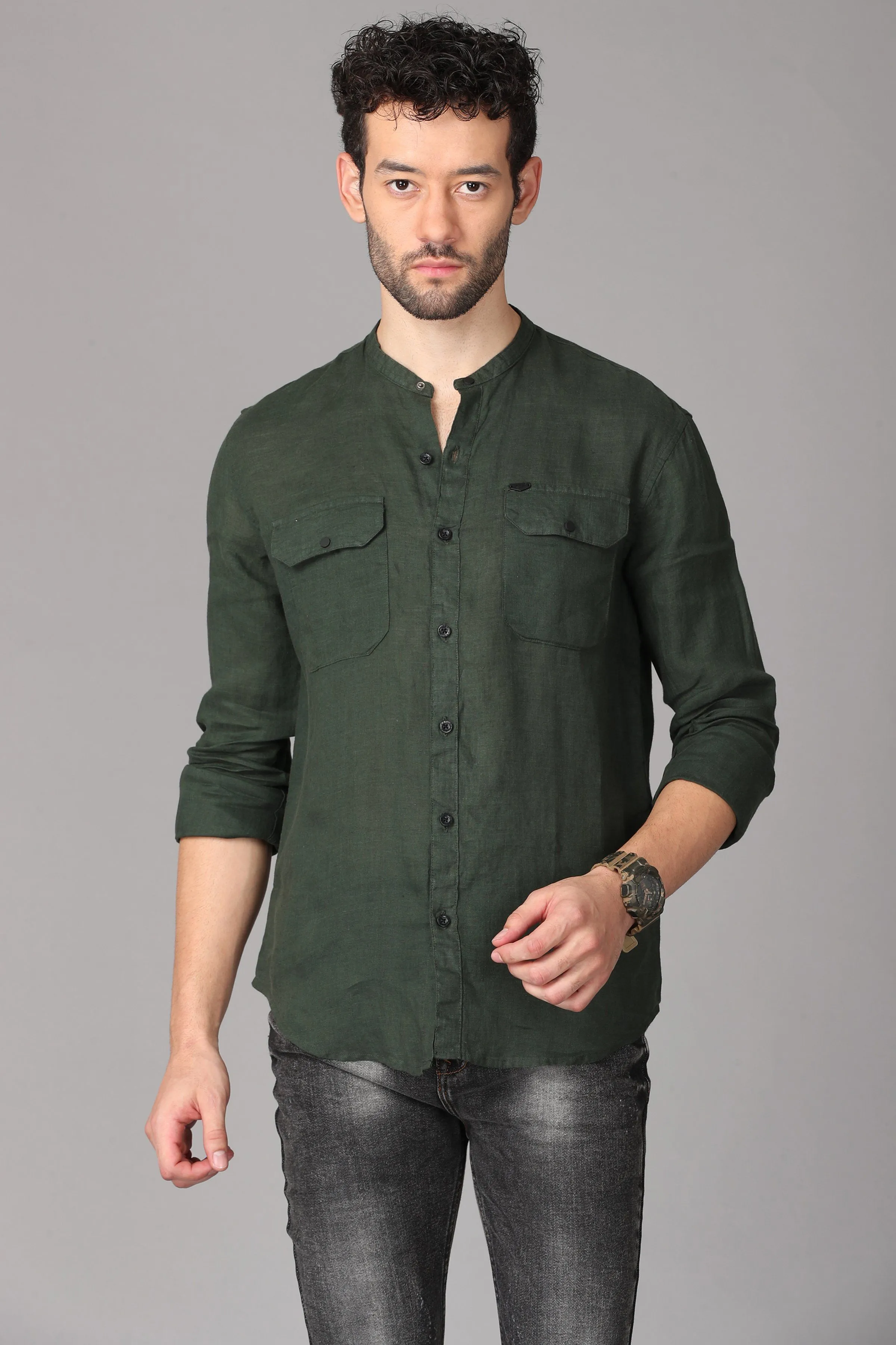 Dark Green Linen Shirt