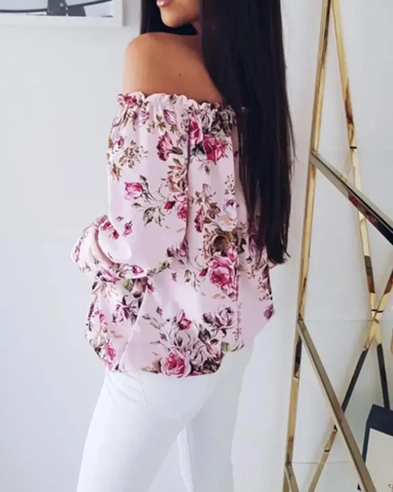 Deanwangkt - Floral Print Off The Shoulder Loose Blouse