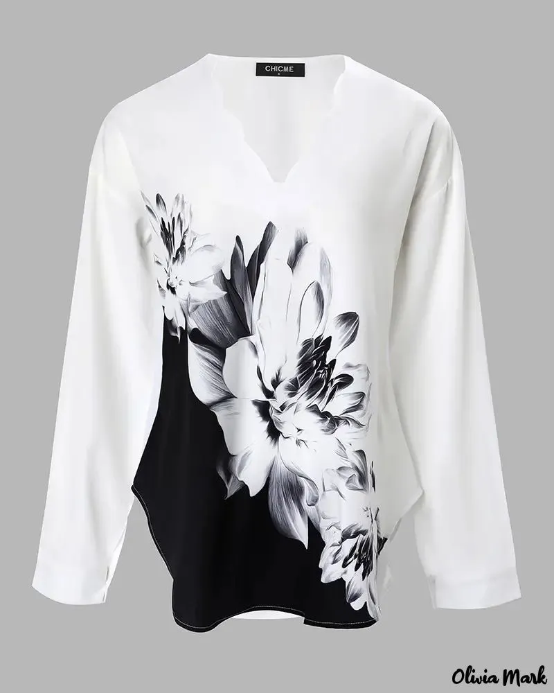 Deanwangkt - Relaxed floral print top with scalloped edges