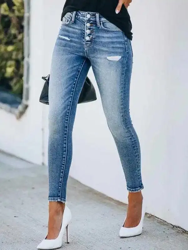 Denim Slim Ripped High Stretch Ladies Denim Trousers