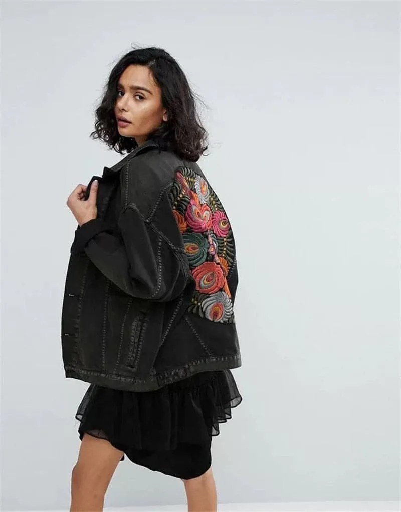 DressBetty - Vintage Floral Embroidery Denim Coats