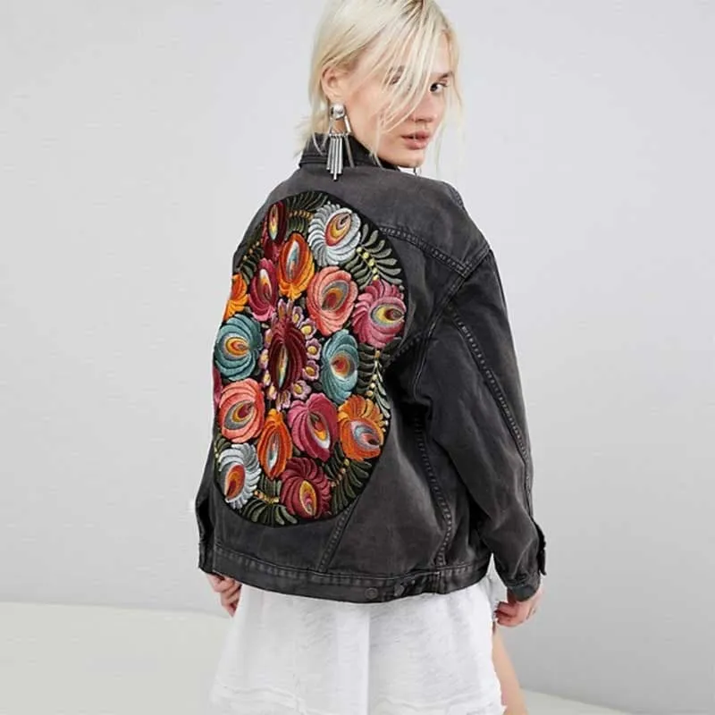 DressBetty - Vintage Floral Embroidery Denim Coats