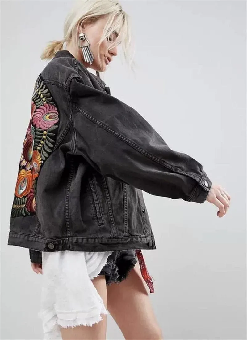 DressBetty - Vintage Floral Embroidery Denim Coats