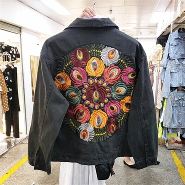 DressBetty - Vintage Floral Embroidery Denim Coats