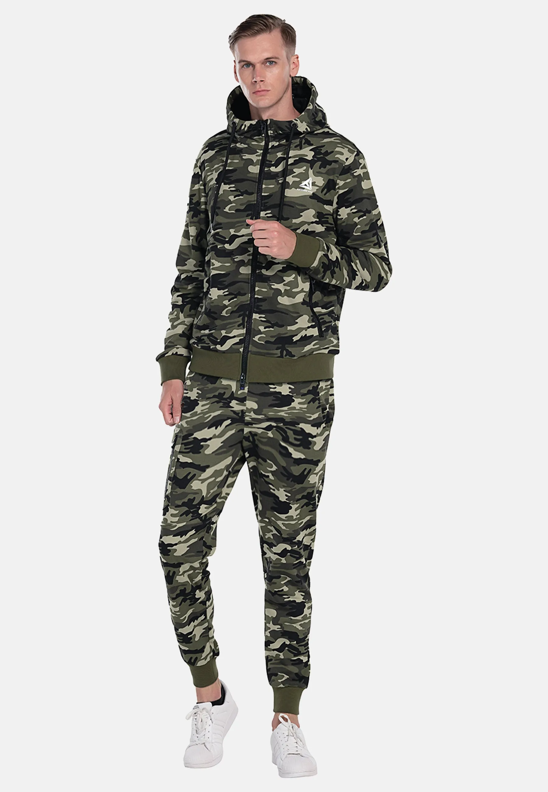 Extreme Pop Men's Tracksuit Set with pockets and hood in colours grey or green camouflage