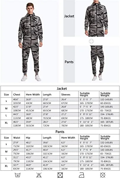 Extreme Pop Men's Tracksuit Set with pockets and hood in colours grey or green camouflage