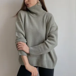 Fall/winter women's solid color lapel classic knitted casual pullover sweater