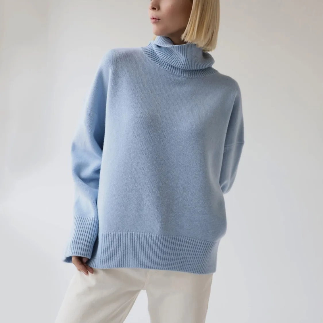 Fall/winter women's solid color lapel classic knitted casual pullover sweater