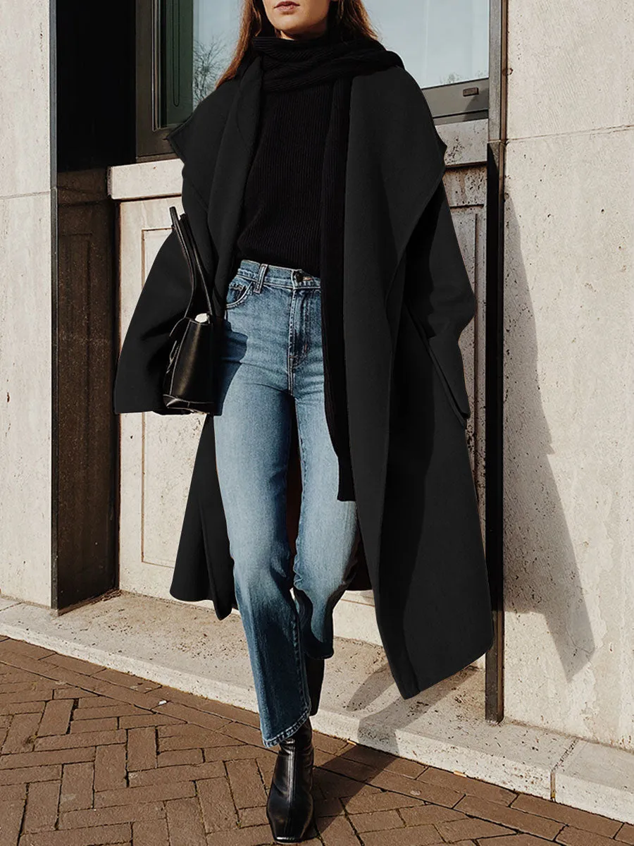 Fashion Casual Solid Color Loose Long Sleeve Lapel Coat